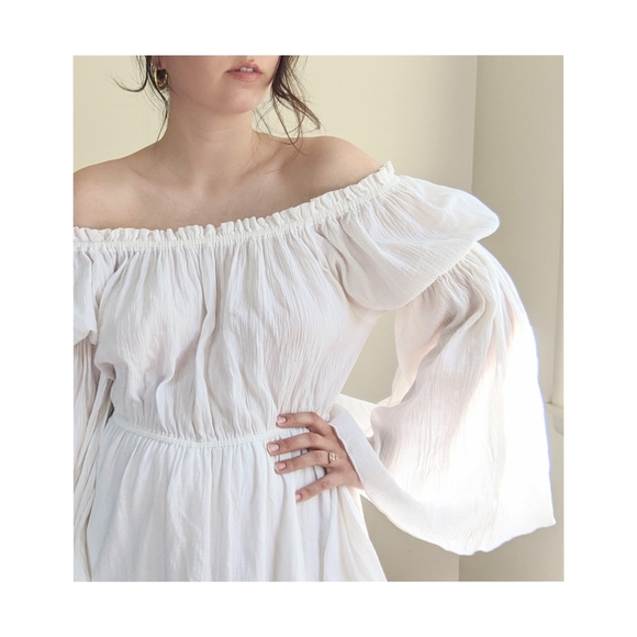 SOLD Vtg Gauze Flowy Bell Sleeve Peasant Dress L - Picture 3 of 8